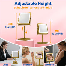 Load image into Gallery viewer, RUACQ Rechargeable Makeup Mirror with LED Lights, 1/10X Magnification, 3 Color Lights, Adjust Brightness, Antique Brass, CQ-290-AG