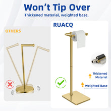 Load image into Gallery viewer, RUACQ Toilet Paper Holder Stand with Post Pivoting Design, Stable Weighted Base, SUS304 Stainless Steel, Brushed Gold, CQ-4801-G