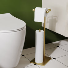 Load image into Gallery viewer, RUACQ Toilet Paper Holder Stand with Storage for 4 Rolls, Post Pivoting Design, Stable Weighted Base, SUS304 Stainless Steel, Brushed Gold, CQ-4802-G