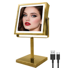 Load image into Gallery viewer, RUACQ Rechargeable Makeup Mirror with LED Lights, 1/10X Magnification, 3 Color Lights, Adjust Brightness, Antique Brass, CQ-290-AG
