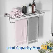 Load image into Gallery viewer, RUACQ 24inch Towel Rack, Square Base, SUS 304 Stainless Steel, Heavy Duty, Chrome, CQ-8831-C