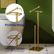 Load image into Gallery viewer, RUACQ Toilet Paper Holder Stand with Storage for 4 Rolls, Post Pivoting Design, Stable Weighted Base, SUS304 Stainless Steel, Brushed Gold, CQ-4802-G