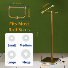 Load image into Gallery viewer, RUACQ Toilet Paper Holder Stand with Post Pivoting Design, Stable Weighted Base, SUS304 Stainless Steel, Brushed Gold, CQ-4801-G
