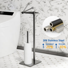 Load image into Gallery viewer, RUACQ Toilet Paper Holder Stand with Storage for 4 Rolls, Post Pivoting Design, Stable Weighted Base, SUS304 Stainless Steel, Matte Black, CQ-4802-B