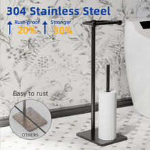 Load image into Gallery viewer, RUACQ Toilet Paper Holder Stand with Storage for 4 Rolls, Post Pivoting Design, Stable Weighted Base, SUS304 Stainless Steel, Matte Black, CQ-4802-B
