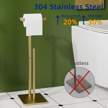 Load image into Gallery viewer, RUACQ Toilet Paper Holder Stand with Storage for 4 Rolls, Post Pivoting Design, Stable Weighted Base, SUS304 Stainless Steel, Brushed Gold, CQ-4802-G