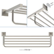 Load image into Gallery viewer, RUACQ 24inch Towel Rack, Square Base, SUS 304 Stainless Steel, Heavy Duty, Brushed Nickel, CQ-8831-N