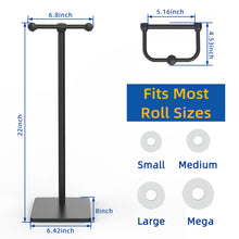 Load image into Gallery viewer, RUACQ Toilet Paper Holder Stand with Post Pivoting Design, Stable Weighted Base, SUS304 Stainless Steel, Matte Black, CQ-4801-B