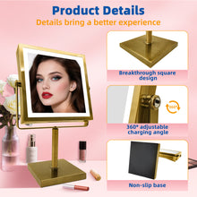 Load image into Gallery viewer, RUACQ Rechargeable Makeup Mirror with LED Lights, 1/10X Magnification, 3 Color Lights, Adjust Brightness, Antique Brass, CQ-290-AG