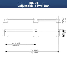 Load image into Gallery viewer, RUACQ Adjustable Towel Bar 13.8 to 24 inch, Square Base, Stainless Steel, Matte Black, CQ-87001S-B