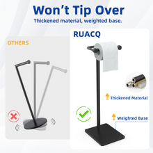 Load image into Gallery viewer, RUACQ Toilet Paper Holder Stand with Post Pivoting Design, Stable Weighted Base, SUS304 Stainless Steel, Matte Black, CQ-4801-B