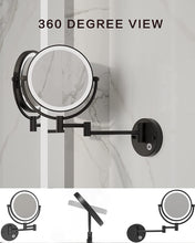 Load image into Gallery viewer, 8'' LED Lighted Rechargeable Wall Mount Vanity Two-Sided Makeup Mirror, Matte Black, 1X/10X Magnification