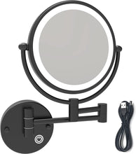 Load image into Gallery viewer, 8'' LED Lighted Rechargeable Wall Mount Vanity Two-Sided Makeup Mirror, Matte Black, 1X/10X Magnification