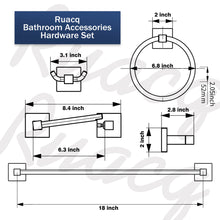 Load image into Gallery viewer, RUACQ 4 Pieces Bathroom Hardware Set, Toilet Paper Holder, Towel Ring, Towel Hook, 18-inch Towel Bar, Stainless Steel and Zinc Alloy, Matte Black, CQ-870B-4P
