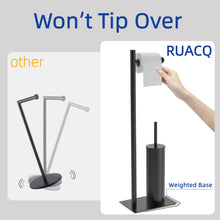 Load image into Gallery viewer, RUACQ Toilet Paper Holder Stand with Toilet Brush and Holder Set, 304 Stainless Steel, Weighted Base, Heavy Duty, Matte Black, CQ-4081-B
