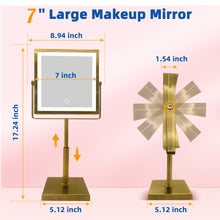 Load image into Gallery viewer, RUACQ Rechargeable Makeup Mirror with LED Lights, 1/10X Magnification, 3 Color Lights, Adjust Brightness, Antique Brass, CQ-290-AG
