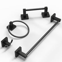 Load image into Gallery viewer, RUACQ 4 Pieces Bathroom Hardware Set, Toilet Paper Holder, Towel Ring, Towel Hook, 18-inch Towel Bar, Stainless Steel and Zinc Alloy, Matte Black, CQ-870B-4P

