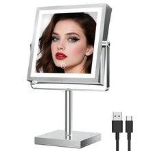 Load image into Gallery viewer, RUACQ Rechargeable Makeup Mirror with LED Lights, 1/10X Magnification, 3 Color Lights, Adjust Brightness, Antique Brass, CQ-290-AG
