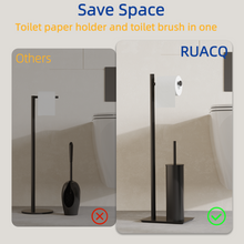 Load image into Gallery viewer, RUACQ Toilet Paper Holder Stand with Toilet Brush and Holder Set, 304 Stainless Steel, Weighted Base, Heavy Duty, Matte Black, CQ-4081-B
