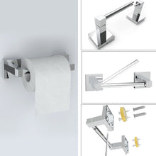 Load image into Gallery viewer, RUACQ 4 Pieces Bathroom Hardware Set, Toilet Paper Holder, Towel Ring, Towel Hook, 18-inch Towel Bar, Stainless Steel and Zinc Alloy, Chroem, CQ-870C-4P
