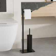 Load image into Gallery viewer, RUACQ Toilet Paper Holder Stand with Toilet Brush and Holder Set, 304 Stainless Steel, Weighted Base, Heavy Duty, Matte Black, CQ-4081-B
