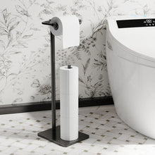 Load image into Gallery viewer, RUACQ Toilet Paper Holder Stand with Storage for 4 Rolls, Post Pivoting Design, Stable Weighted Base, SUS304 Stainless Steel, Matte Black, CQ-4802-B
