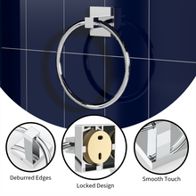 Load image into Gallery viewer, RUACQ Hand Towel Ring Wall Mounted, Square Base, Stainless Steel, Heavy Duty, Chrome, CQ-87011-C
