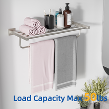 Load image into Gallery viewer, RUACQ 24inch Towel Rack, Square Base, SUS 304 Stainless Steel, Heavy Duty, Brushed Nickel, CQ-8831-N
