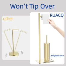 Load image into Gallery viewer, RUACQ Toilet Paper Holder Stand with Toilet Brush and Holder Set, 304 Stainless Steel, Weighted Base, Heavy Duty, Brushed Nickel, CQ-4081-G
