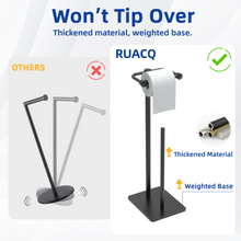 Load image into Gallery viewer, RUACQ Toilet Paper Holder Stand with Storage for 4 Rolls, Post Pivoting Design, Stable Weighted Base, SUS304 Stainless Steel, Matte Black, CQ-4802-B

