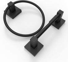 Load image into Gallery viewer, RUACQ 4 Pieces Bathroom Hardware Set, Toilet Paper Holder, Towel Ring, Towel Hook, 18-inch Towel Bar, Stainless Steel and Zinc Alloy, Matte Black, CQ-870B-4P
