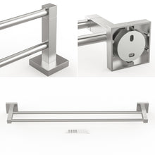 Load image into Gallery viewer, RUACQ 24inch Towel Rack, Square Base, Steeless Steel, Brushed Nickel, CQ-87002-N
