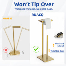 Load image into Gallery viewer, RUACQ Toilet Paper Holder Stand with Storage for 4 Rolls, Post Pivoting Design, Stable Weighted Base, SUS304 Stainless Steel, Brushed Gold, CQ-4802-G
