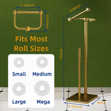 Load image into Gallery viewer, RUACQ Toilet Paper Holder Stand with Storage for 4 Rolls, Post Pivoting Design, Stable Weighted Base, SUS304 Stainless Steel, Brushed Gold, CQ-4802-G
