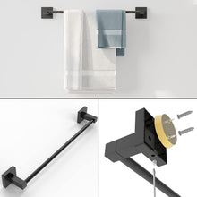 Load image into Gallery viewer, RUACQ 4 Pieces Bathroom Hardware Set, Toilet Paper Holder, Towel Ring, Towel Hook, 18-inch Towel Bar, Stainless Steel and Zinc Alloy, Matte Black, CQ-870B-4P
