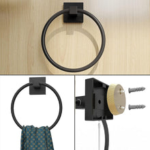 Load image into Gallery viewer, RUACQ Toilet Paper Holder and Towel Ring Bathroom Accessories Hardware Set, Stainless Steel and Zinc Alloy, Matte Black,  CQ-87010-2p
