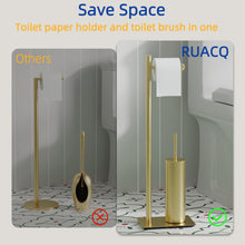 Load image into Gallery viewer, RUACQ Toilet Paper Holder Stand with Toilet Brush and Holder Set, 304 Stainless Steel, Weighted Base, Heavy Duty, Brushed Nickel, CQ-4081-G
