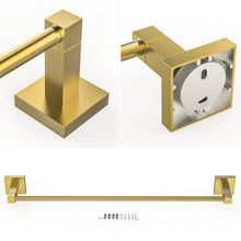 Load image into Gallery viewer, RUACQ 24inch Towel Bar Wall Mounted, One-piece Rod, Stainless Steel, Brushed Gold, CQ-87001-24-G
