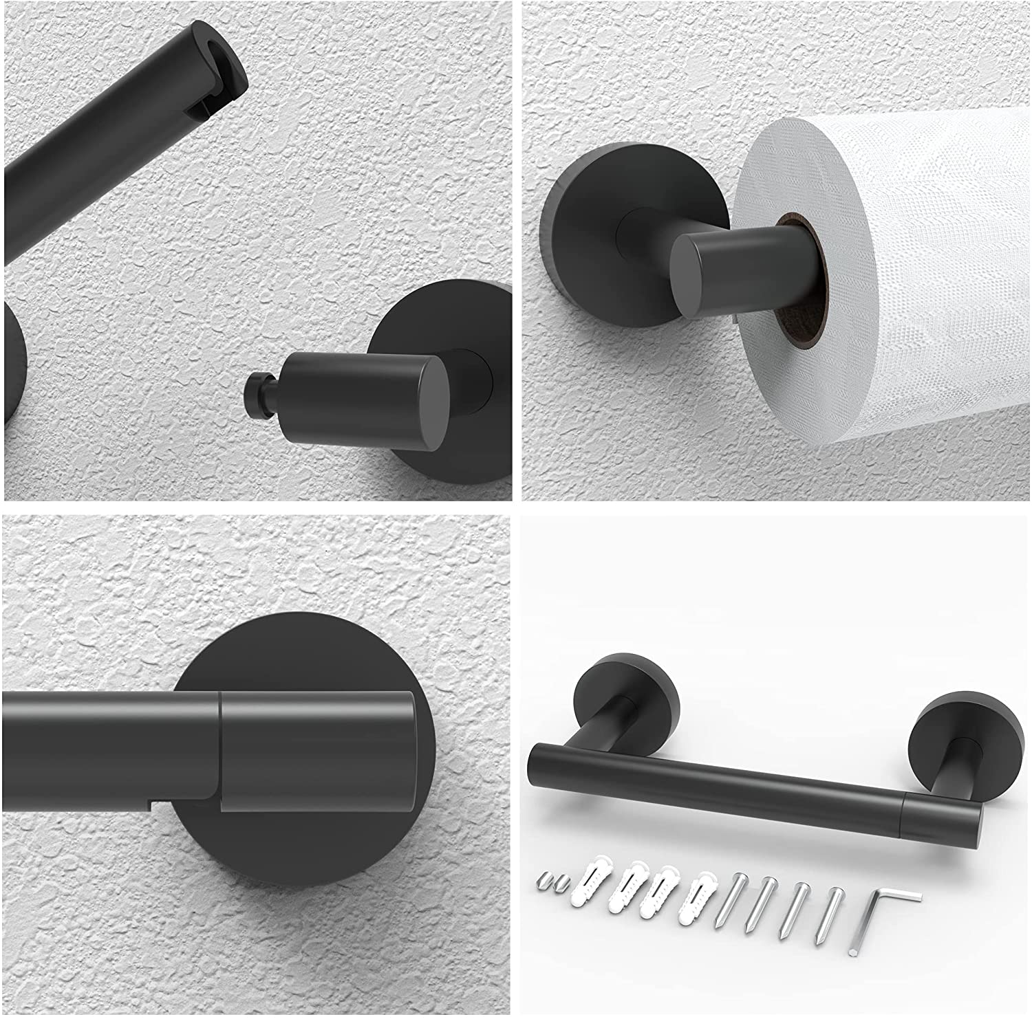 Matte Black Double Post Pivoting Wall Mounted Stainless Steel Toilet Paper Holder for Bathroom RV, by FIXSEN
