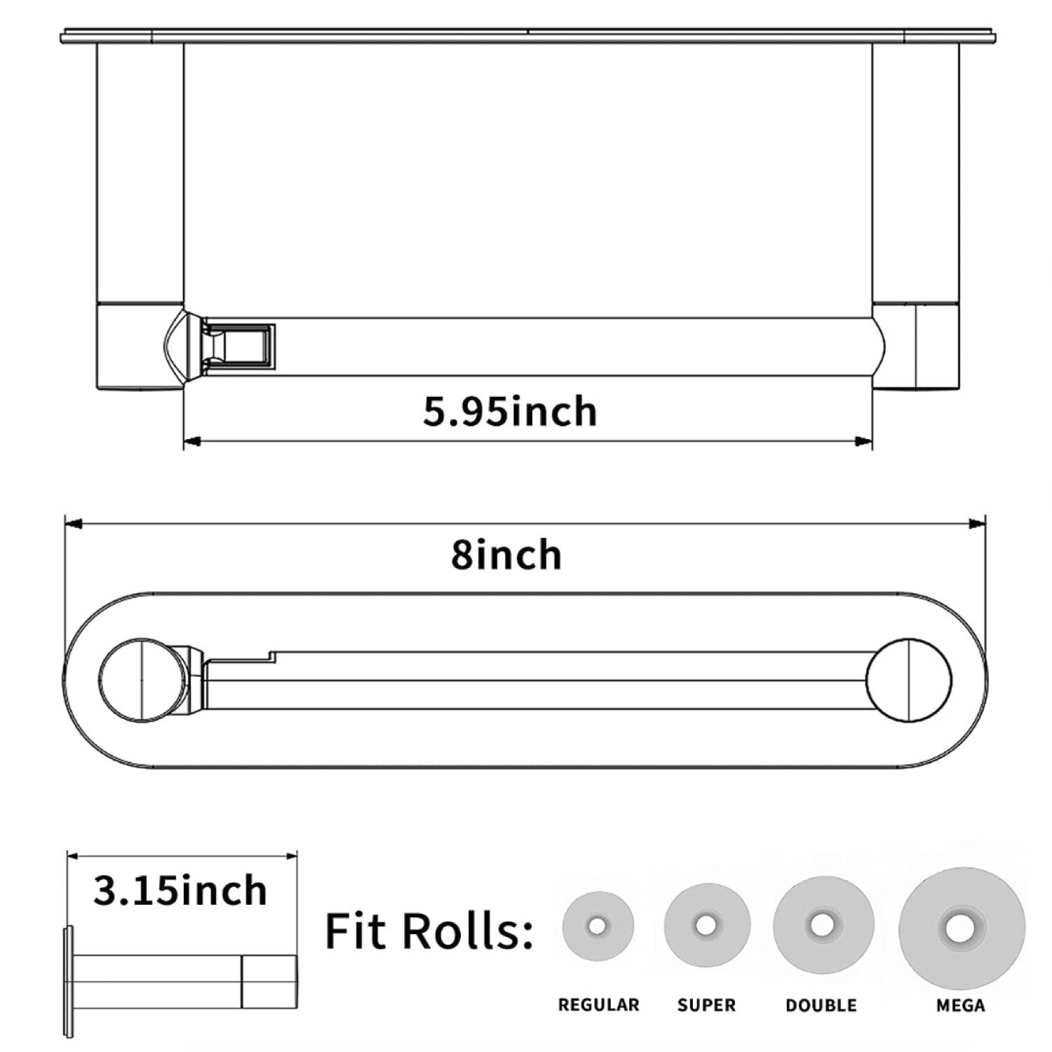 Self Adhesive Double Post Pivot Toilet Paper Holder Matte Black
