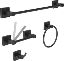Load image into Gallery viewer, 4-Pieces Bathroom Hardware Accessories Matte Black Square
