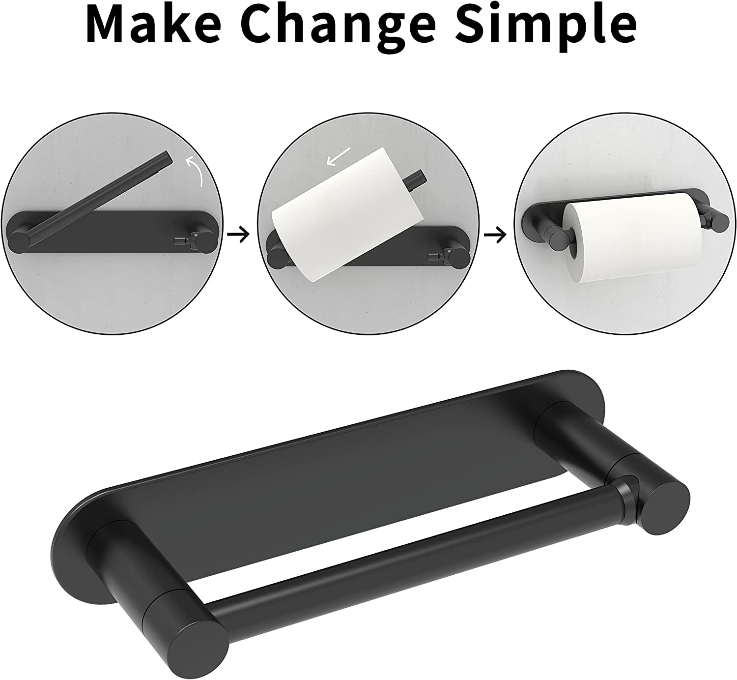 Self Adhesive Double Post Pivot Toilet Paper Holder Matte Black