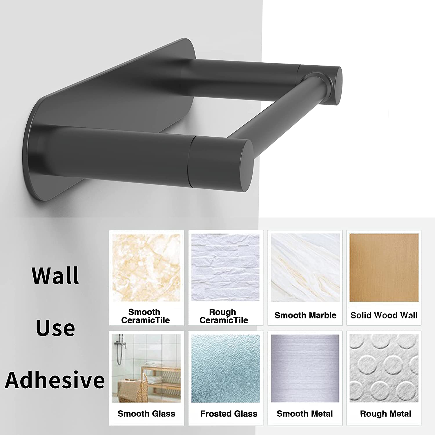 Self Adhesive Double Post Pivot Toilet Paper Holder Matte Black