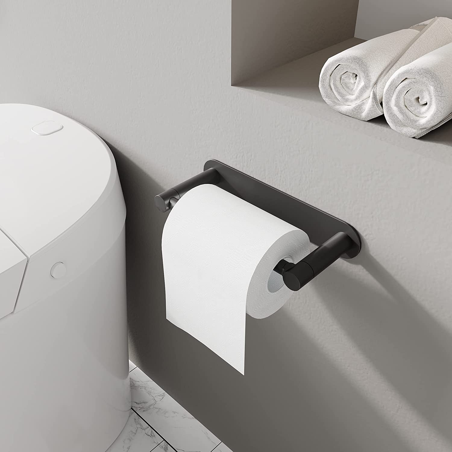 Self Adhesive Double Post Pivot Toilet Paper Holder Matte Black