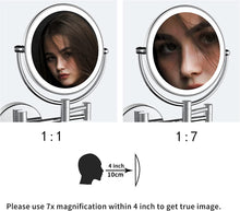Load image into Gallery viewer, LED Wall-Mount Makeup Mirror Chrome 7X Magnification
