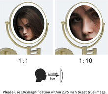 Load image into Gallery viewer, LED Wall-Mount Makeup Mirror Brushed Gold 10X Magnification
