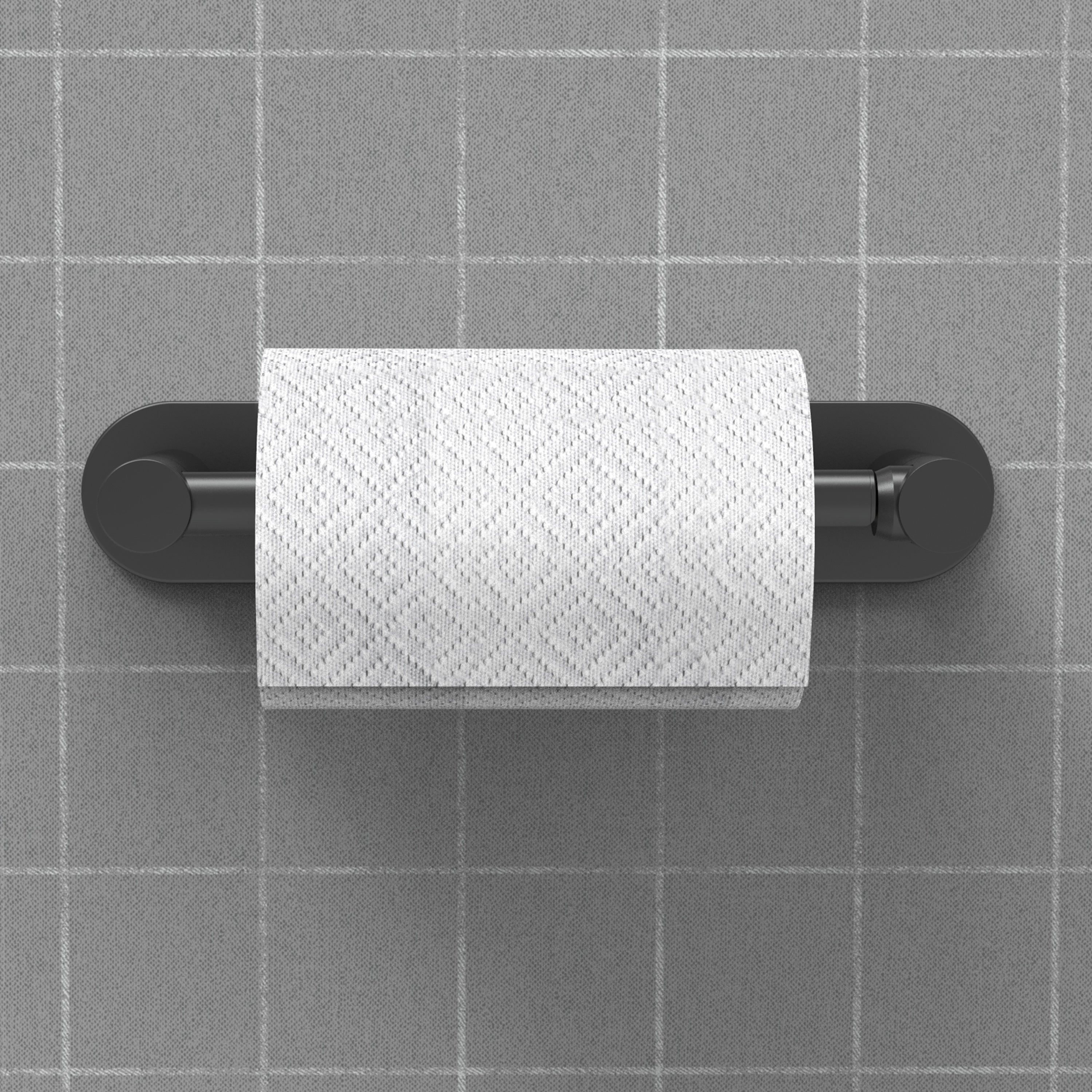 Self Adhesive Double Post Pivot Toilet Paper Holder Matte Black